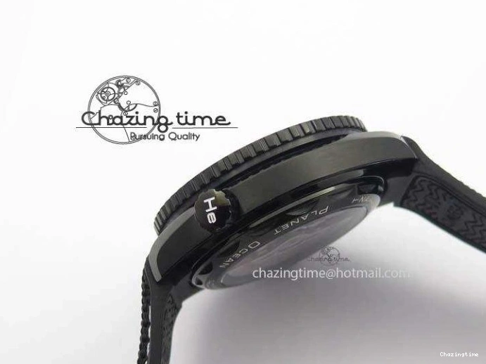 0705 ComfortFit Planet Ocean 45mm GMT DLC JHF Best Edition Black Dial On Rubber Strap A 8194